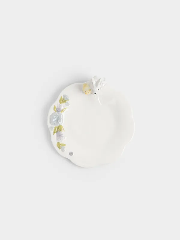 Ыдыс, 25 см, керамика, сүт түстес, Гүлдер арасындағы қоян мен балапан, Easter, image-3