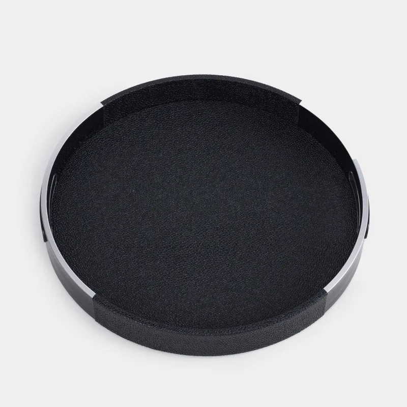 Науа, 34 см, жасанды былғары/пластик, дөңгелек, қара және күміс, былғары тренд, image-3