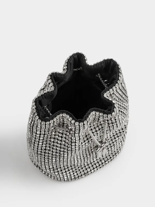 Сумка женская, 15х16 см, с ремешком-цепочкой, полиэстер/стразы, серебристая, Lika, image-7