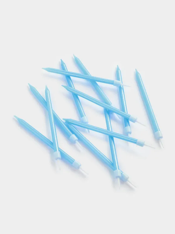 Тортқа арналған шам, 10 см, 12 дана, жіңішке, көк, туған күн кеші, image-2