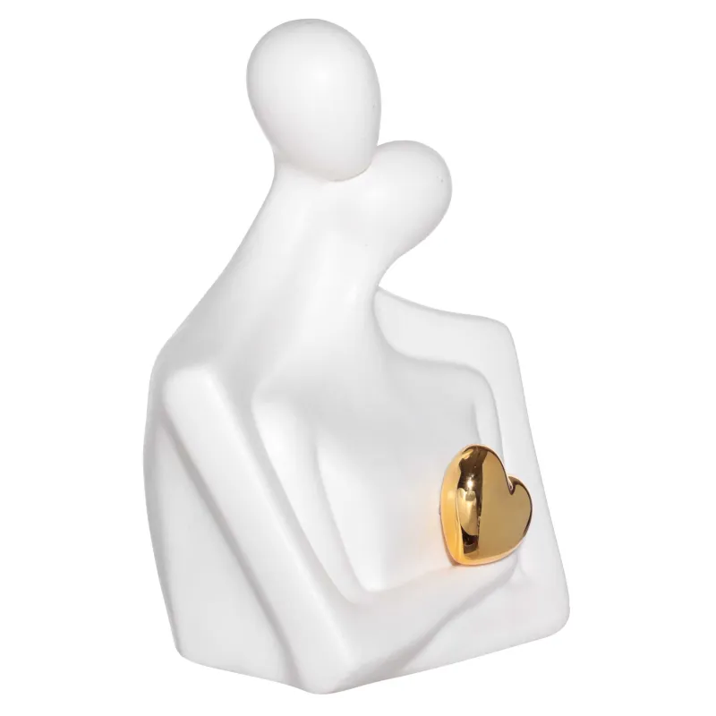 Мүсінше, 18 см, фарфор P, ақ-алтын, Жүрегі бар ғашықтар, Face, image-1