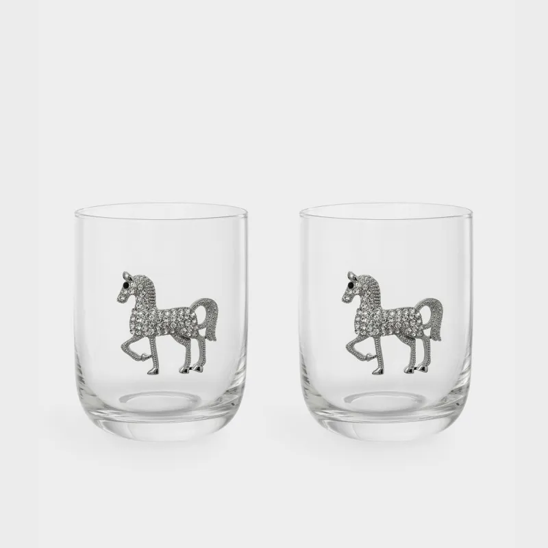 Стакан для виски, 10 см, 340 мл, 2 шт, стекло/металл, Серебристая лошадь, Lux elements