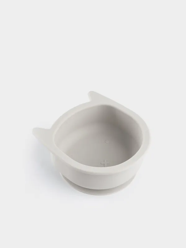 Сорпа тәрелкесі, балаларға арналған, 13х5 см, сорғышы бар, силикон, сұр, Мысық, Kiddy, image-3