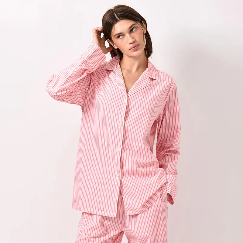 Рубашка женская, домашняя, с длинным рукавом, хлопок/вискоза, розовая, Полоска, Lonisa