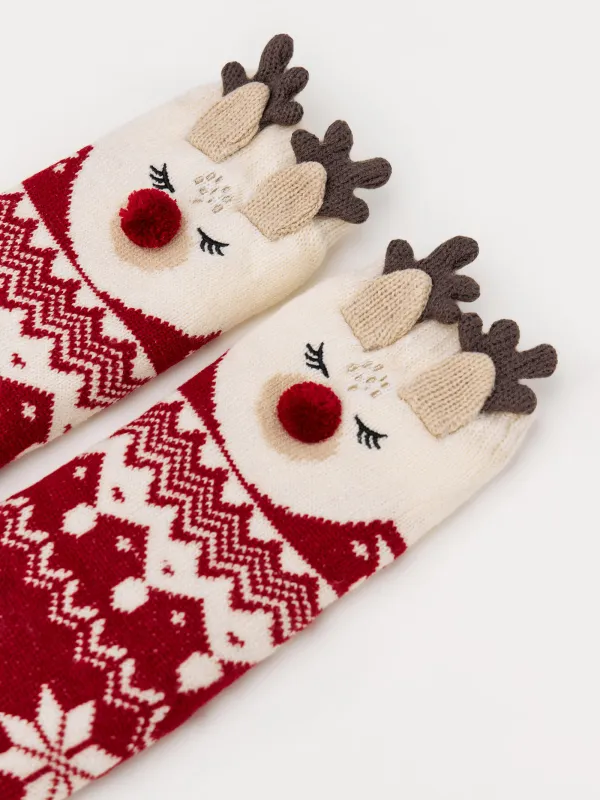 Әйелдер шұлықтары, үйге арналған, өлшемі 36-38, акрил/шерпа, қызыл, Бұғы, Hot winter, image-1