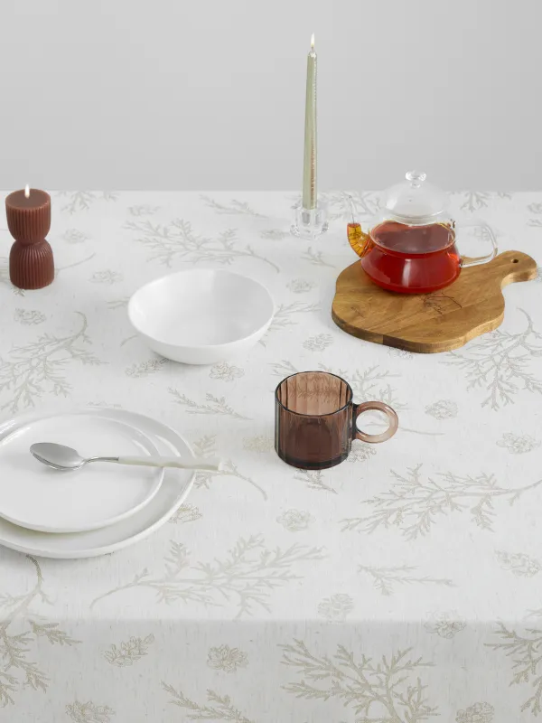 Дастархан, 160х160 см, жаккард, полиэстер, сарғылт-қоңыр, Қылқан жапырақты бұтақтар, Conifer branches, image-1