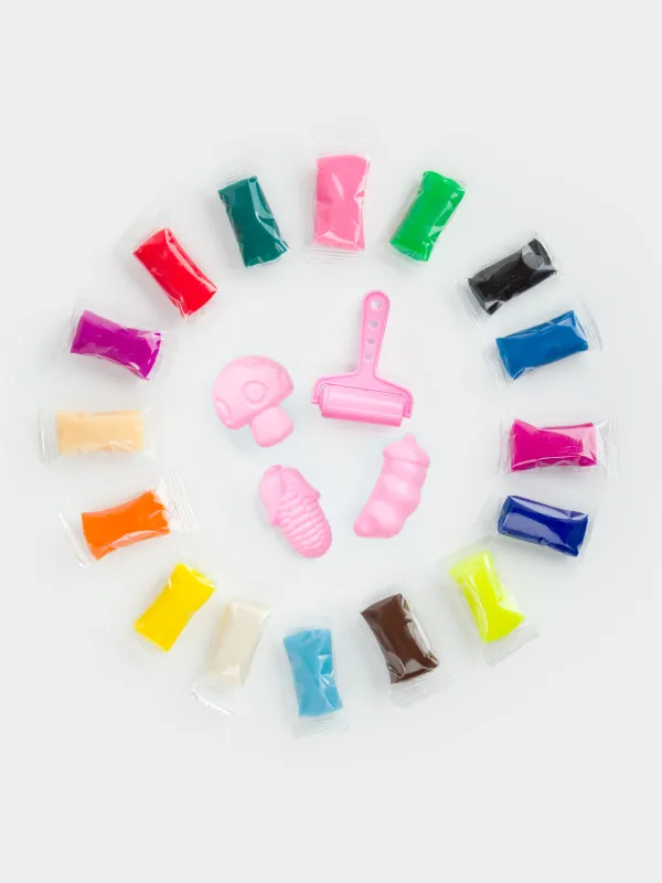 Шығармашылыққа арналған жиынтық, 20 пр, ермексаз, пішіні мен ролигі бар, қызғылт, Көкөністер, Childhood, image-1