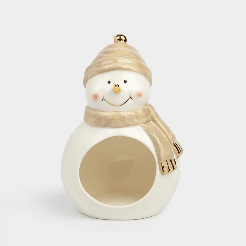 Кәмпит ыдысы, 21х16 см, фарфор P, ақ және сарғылт-қоңыр, Қалпақ пен шарф таққан аққала, Snowy