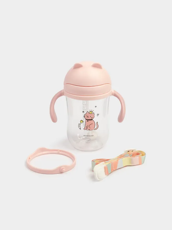 Ішуге арналған бөтелке, балаларға арналған, 350 мл, тритан, қызғылт, Мысық, Kiddy, image-4