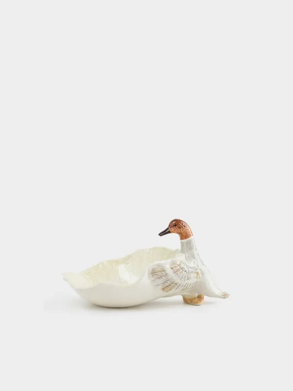 Ыдыс, терең, 20х14х18 см, керамика, ақ-сұр, Үйрек пен жапырақ, Duck, image-1