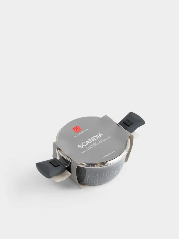 Кастрюля, 20 см, 2,5 л, с крышкой, съемные ручки, с покрытием, алюминий, черная, Scandia, image-5