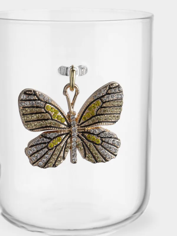 Кружка, 350 мл, стекло Б/металл, с подвеской, Бабочка, Lux elements, image-1