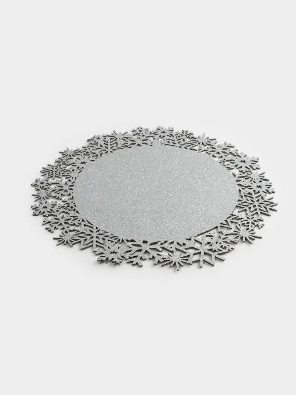 Аспаптарға арналған майлық, 38 см, киіз, бұйра, күміс, Қар ұшқындары, Felt mat, image-1