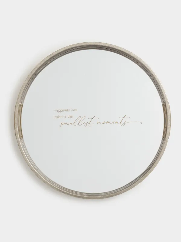 Поднос, 35 см, пластик/стекло, круглый, серебристый, Happiness, Wenory, image-3