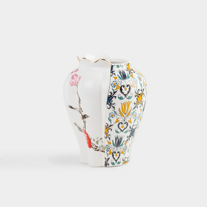 Гүл вазасы, 25 см, керамика, ақ, Кинцуги, Kintsugi