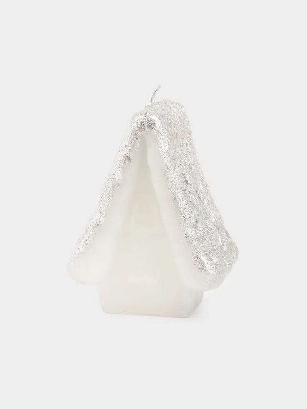 Свеча, 7x10 см, с блестками, молочно-серебристая, Домик, House shape, image-3