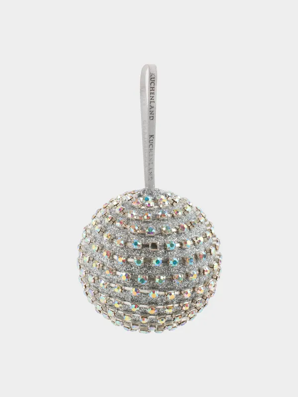 Шырша ойыншығы, 8 см, пластик, күміс, Страздары бар шар, Ball sparkle, image-1