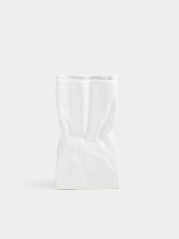 Гүл вазасы, 24 см, керамика, ақ, Crease, Crumple, image-0