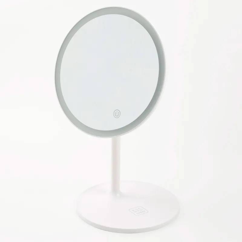 Зеркало настольное, 33х19/17 см, с подсветкой, на подставке, пластик, круглое, белое, Vesta, image-0