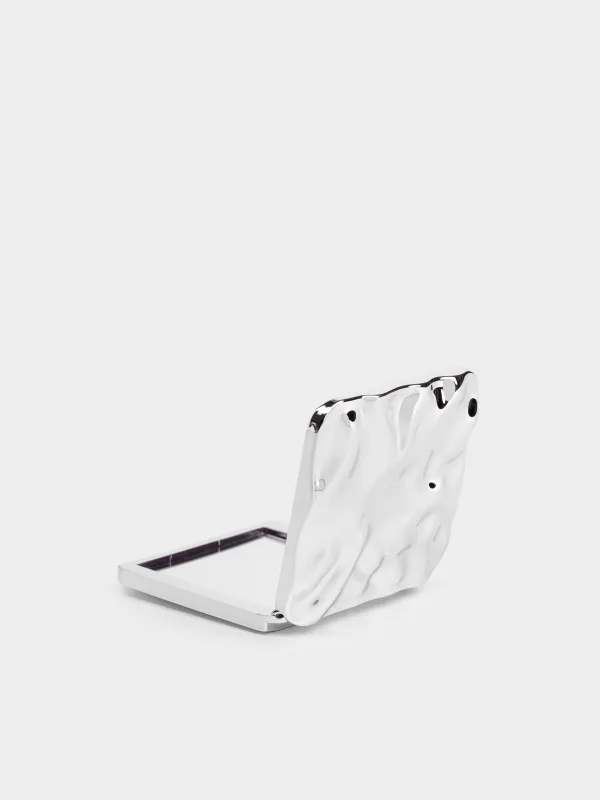 Зеркало карманное, 8x8 см, двустороннее, сталь, серебристое, Волны, Wave, image-0