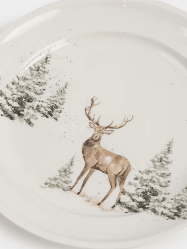 Тіскебасар тәрелкесі, 20 см, керамика, ақ, Қарлы ормандағы бұғы, Woodland Story, image-3