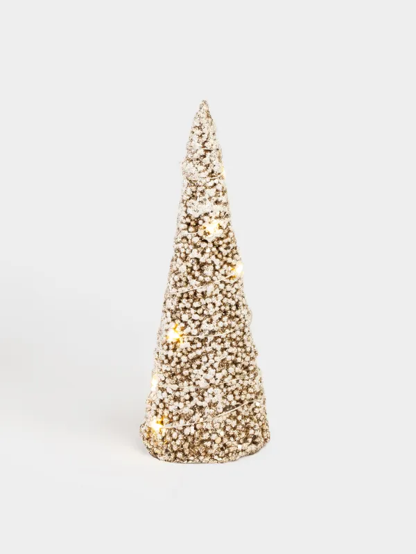 Шырша-конус, 20 см, жарықтандырылған, металл, шампан, Қарлы шырша, Frosty sparks, image-0