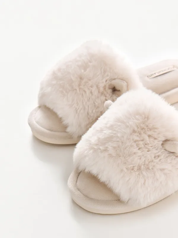 Әйелдер тәпішкелері, үйге арналған, өлшемі 36-37, полиэстер, сүт түстес, Fur, image-2