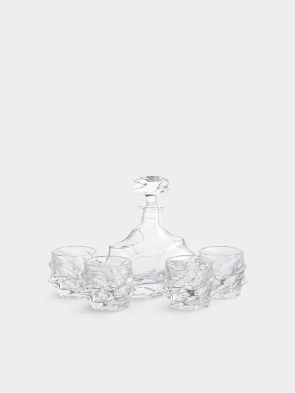 Вискиге арналған жиынтық, 4 тұлға, 5 зат, графин/көзілдірік, шыны P, бұйра, Peak, image-0