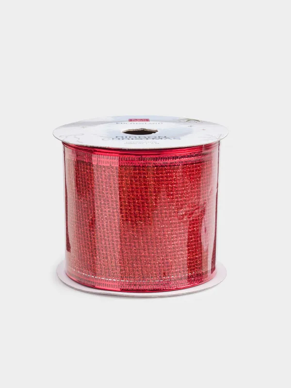 Сәндік таспа, 5 м, иілімді, полиэстер, қызыл, Тор, Ribbon christmas, image-0