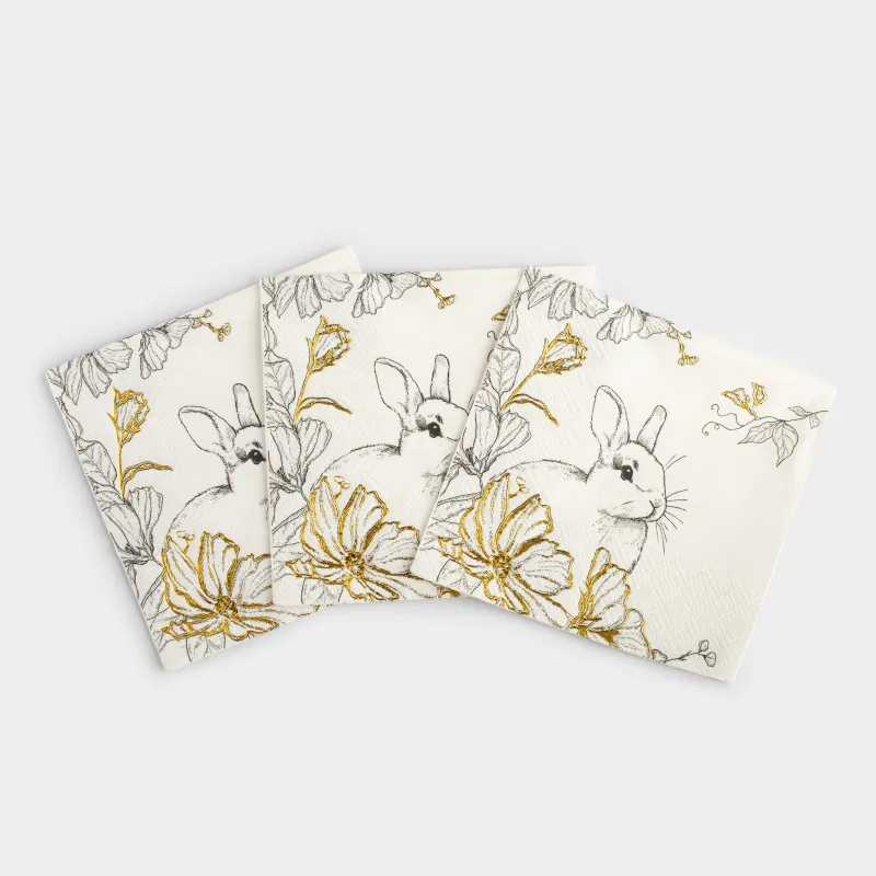 Қағаз майлықтар, 21х21 см, 20 дана, шаршы, ақ, Қоян және гүлдер, Peony gold, image-4