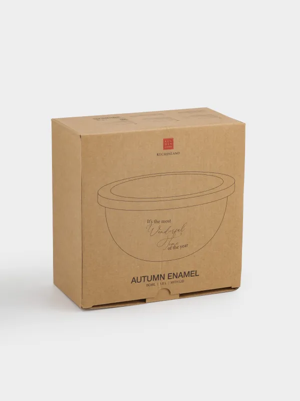 Тостаған, 1,8 л, қақпағы бар, эмальданған металл/пластик, сүт түстес, Бұтақтар, Autumn enamel, image-6