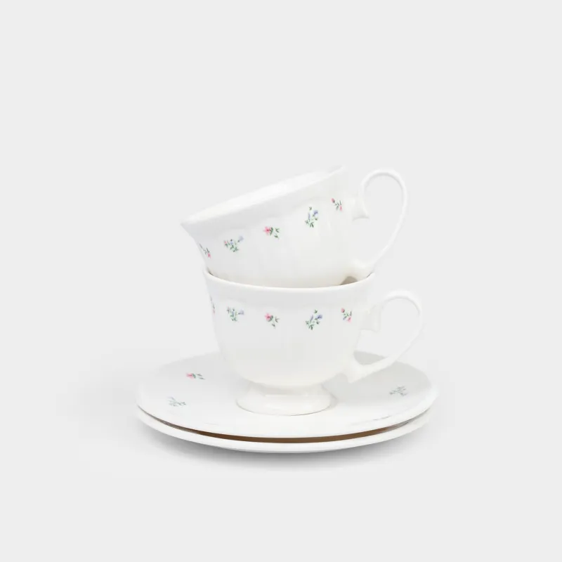 Пара чайная, 2 перс, 4 пр, 180 мл, фарфор N, белая, Нежные цветы, El floria