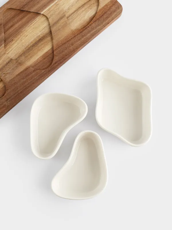 Набор для закусок, 3 пр, на подставке, керамика/дерево, Фигуры, Noble tree, image-4