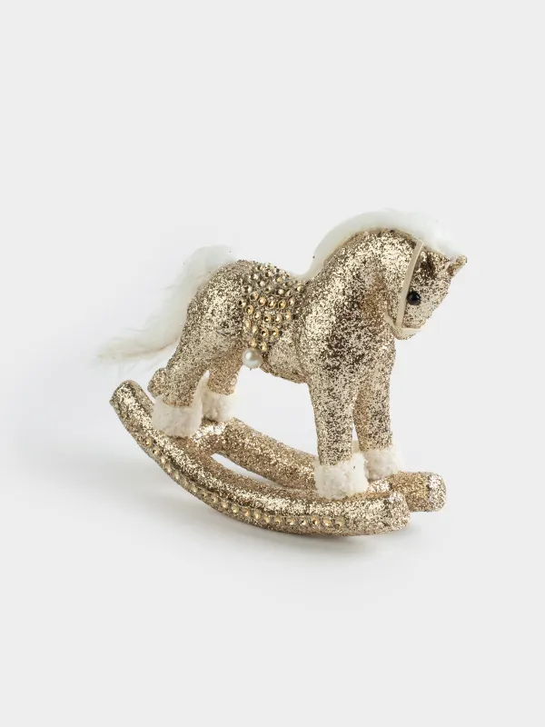 Сәндік бұйым, 23 см, пластик/полиэстер, шампан, Тербелетін ат, Figure sparkle, image-1