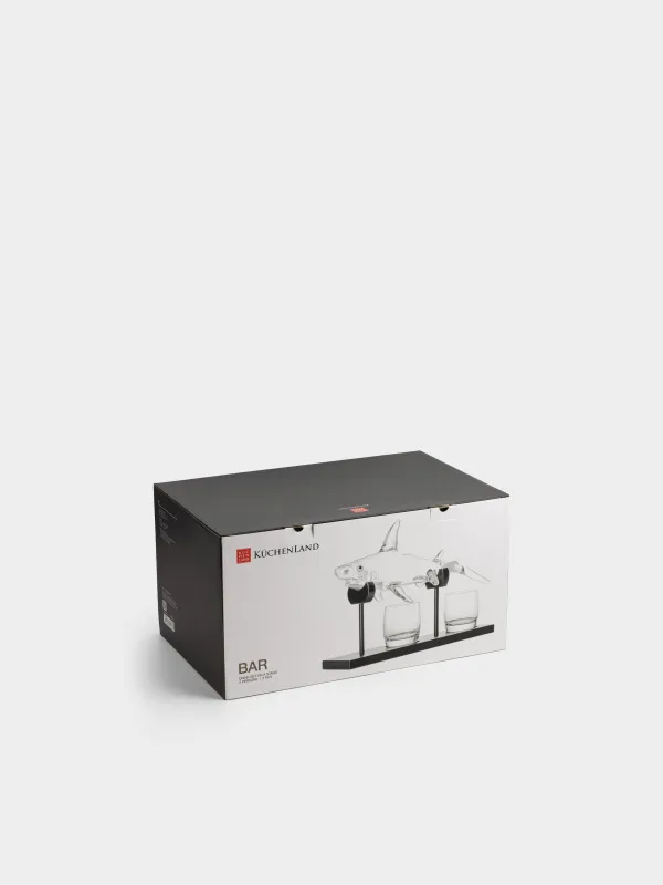 Сусындарға арналған жиынтық, 2 адам, 3 зат, тұғырда, графин/стақандар, шыны/ағаш, Акула, Bar, image-5