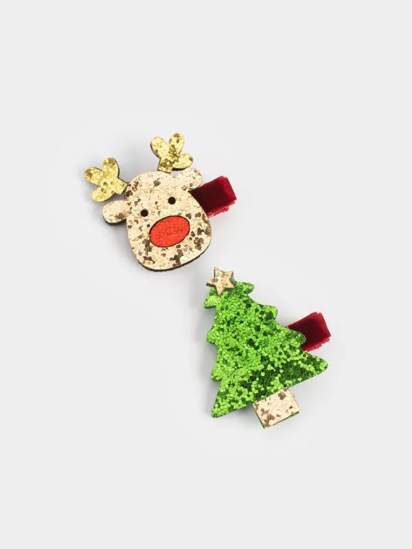 Шашқа арналған қыстырғыштар жиынтығы, 4 см, 2 дана, балаларға арналған, полиэстер, Шырша/Бұғы, Hairstyle, image-2