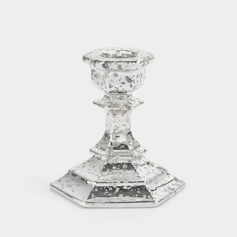 Шам ұстағыш, 9 см, жіңішке шамға арналған, аяқты, шыны, күміс, Patina