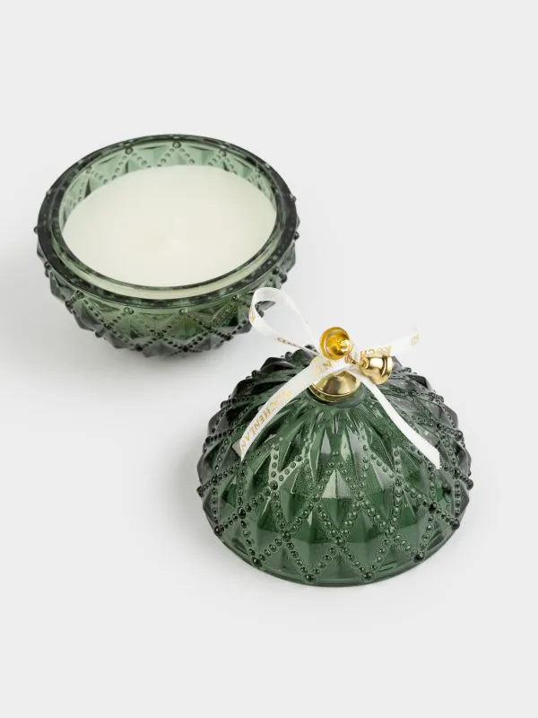 Хош иісті шам, 8х9 см, шам ұстағышта, қақпағы бар, шыны, жасыл, Хош иіс, Christmas traditions, image-1