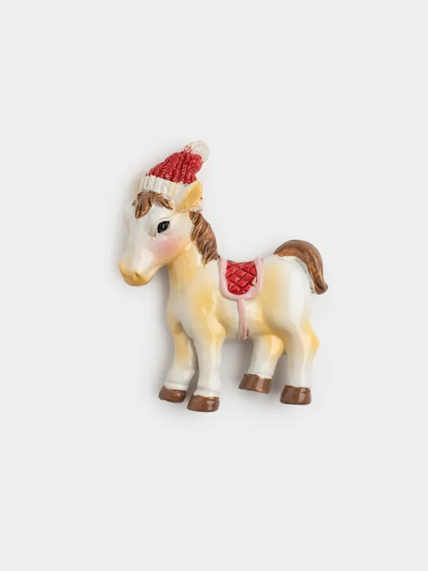 Магнит, 9 см, полирезин, молочно-красный, Пони в колпаке, Horse christmas, image-0
