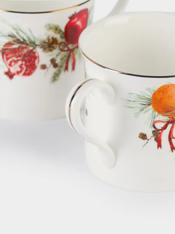 Кружка, 300 мл, 2 шт, фарфор F, белая, Апельсины/Гранаты, Christmas miracle, image-5