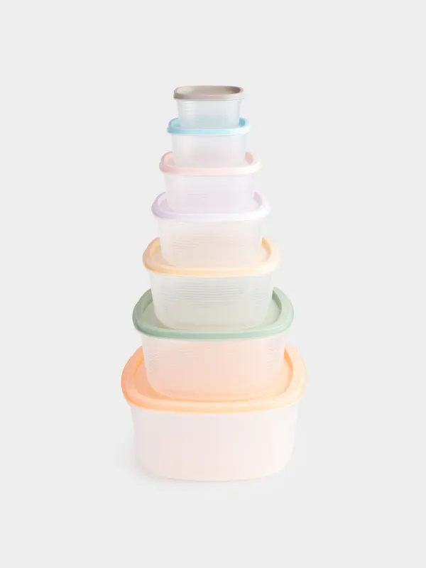 Набор контейнеров, 7 шт, пластик, квадратный, цветной, Frame, image-0