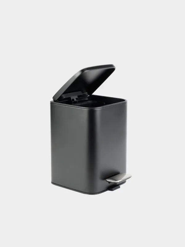 Қоқыс салғыш, 3 л, педальмен, металл, шаршы, қара, Total black, image-1