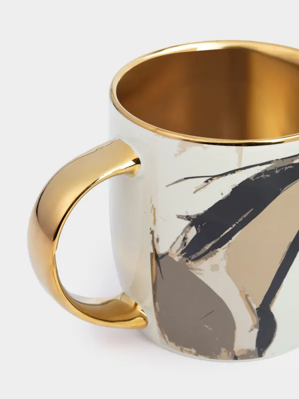 Саптыаяқ, 380 мл, фарфор N, сүт және алтын түстес, Жылқы, Horse gold, image-2