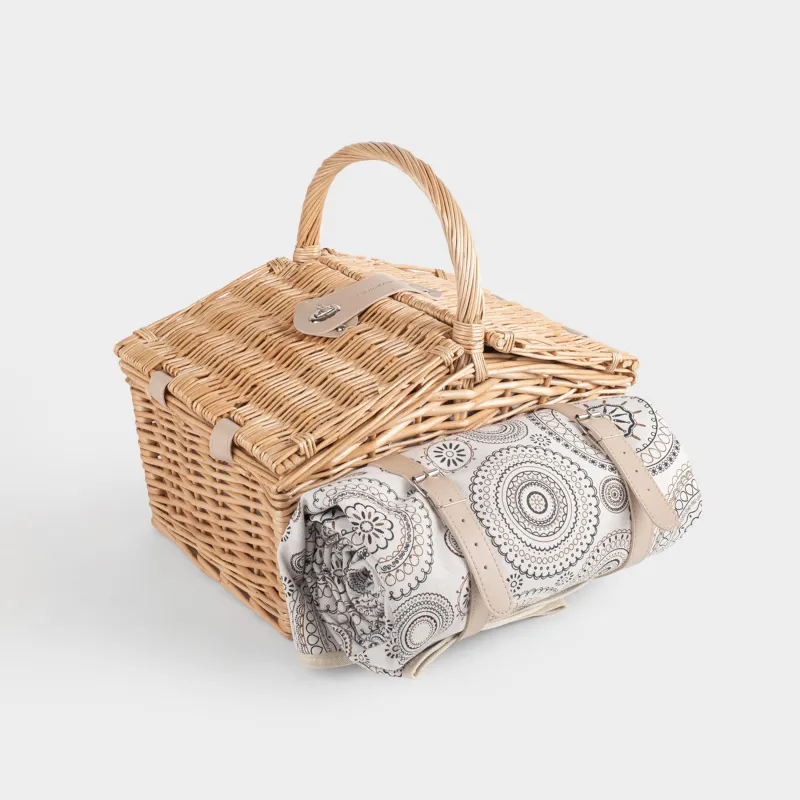 Корзина для пикника, 40х28 см, 4 перс, 21 пр, с пледом, лоза, бежевая, Picnic