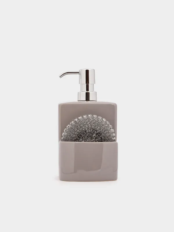 Диспенсер для моющего средства, 450 мл, органайзер, с губкой, керамика, серый, Keeping, image-0