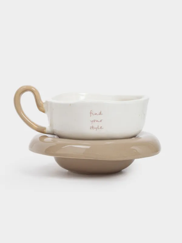 Пара чайная, 1 перс, 2 пр, 290 мл, керамика D, молочно-серая, в крапинку, Find your style, Delicia, image-0