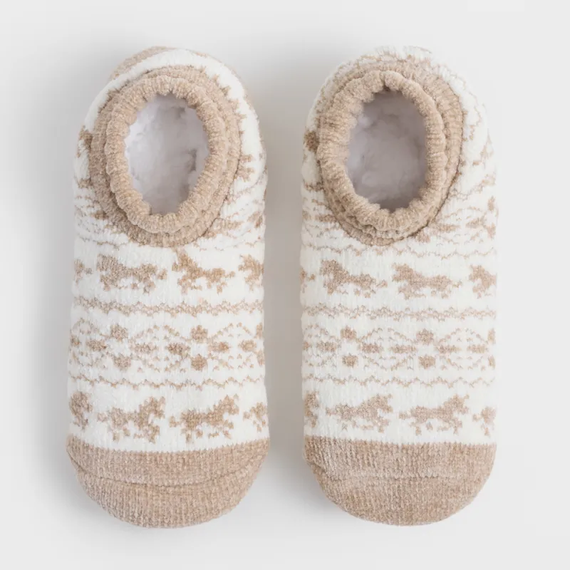 Әйелдер шұлықтары, өлшемі 36-38, үйге арналған, шенилл/шерпа, құм және сүт түстес, Жылқылар, Hot winter