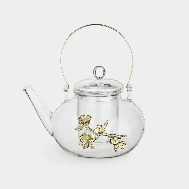 Шайнек, 900 мл, металлдан жасалған шыны, Алтын түсті гүлдер, Lux elements