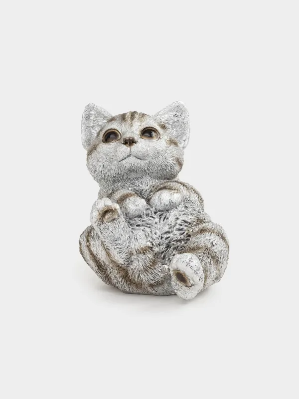 Статуэтка, 9 см, полирезин, серебристая, Котенок лежит, Cat, image-2