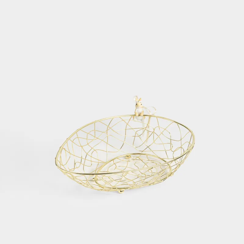 Жеміс себеті, 25х18 см, металл/полирезин, алтын түстес, Қоян, Twist gold, image-1